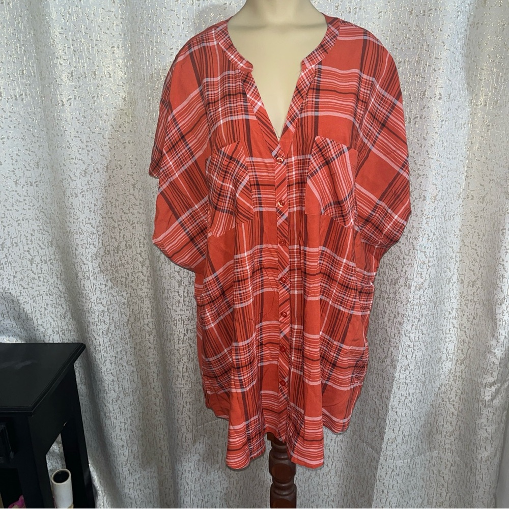 Torrid Womens Orange Plaid, Dolman S, Pocket Lightweight Blouse, NWT, 3 (22-24)
